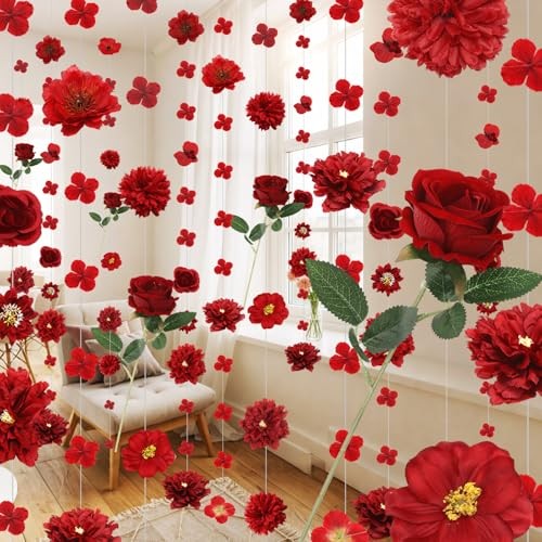 6 Pack Valentine’s Day Garlands 50ft Artificial Red Rose Hanging Decoration