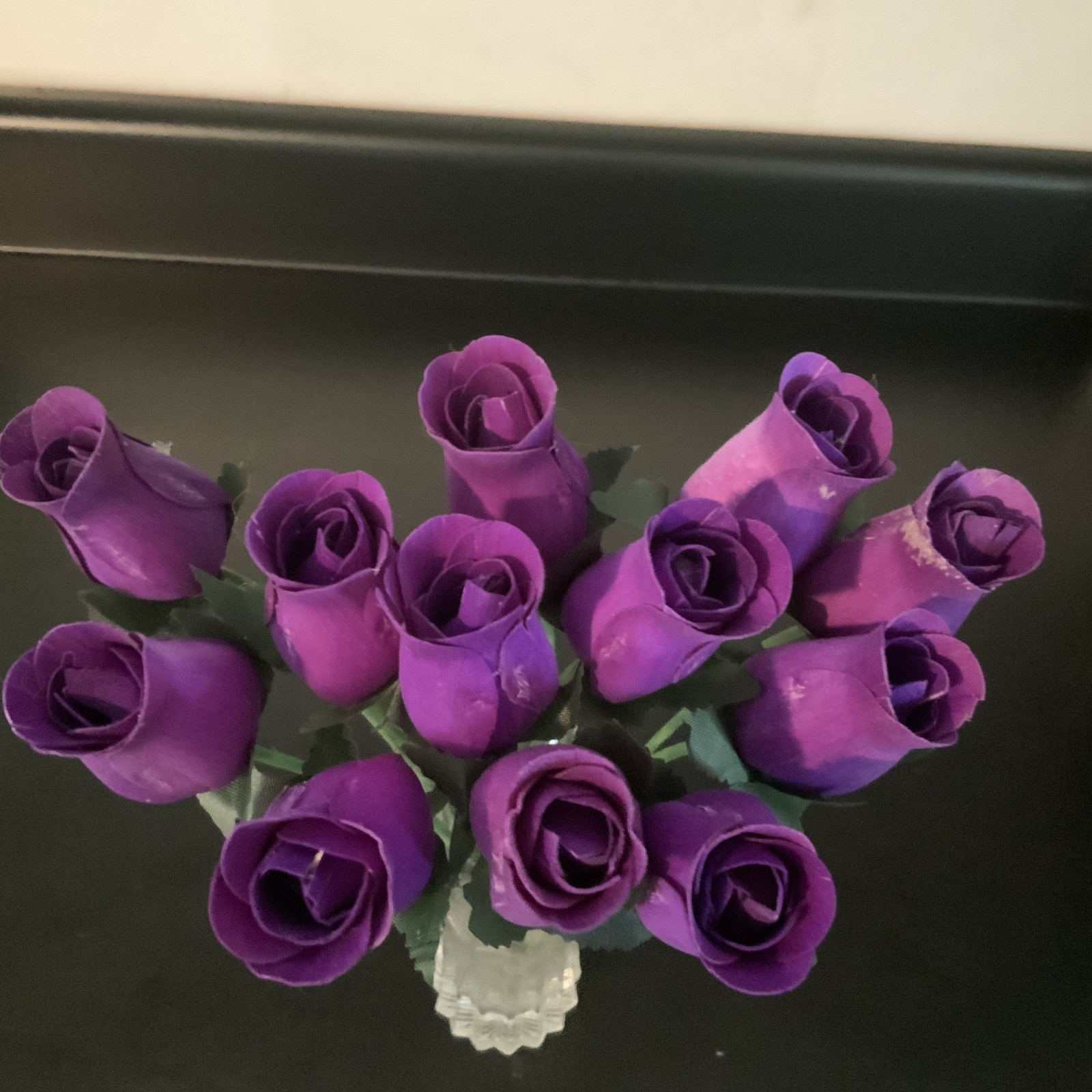 Bouquet Of A Dozen Wooden Purple Roses