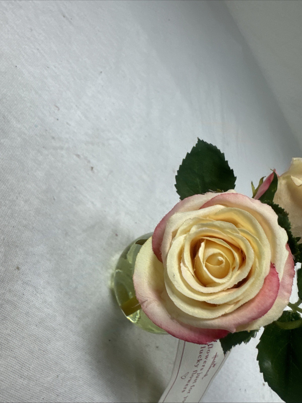 Hallmark Faux Peach Pink Roses Mini Glass Vase Arrangement New With Tag vintage