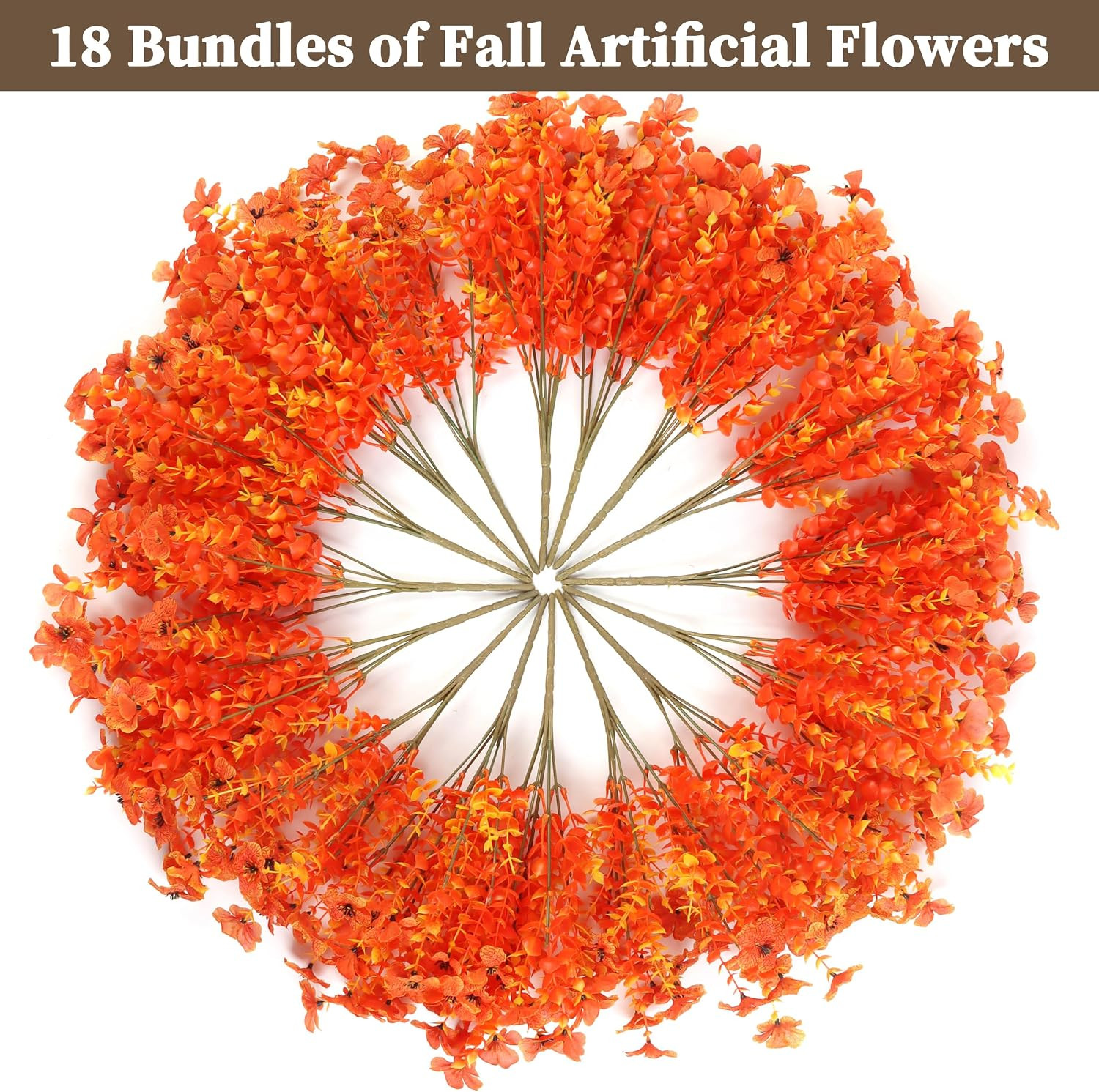 18 Bundles Artificial Mums for Outdoors/Indoors Faux Mums for Outdoor Planters,