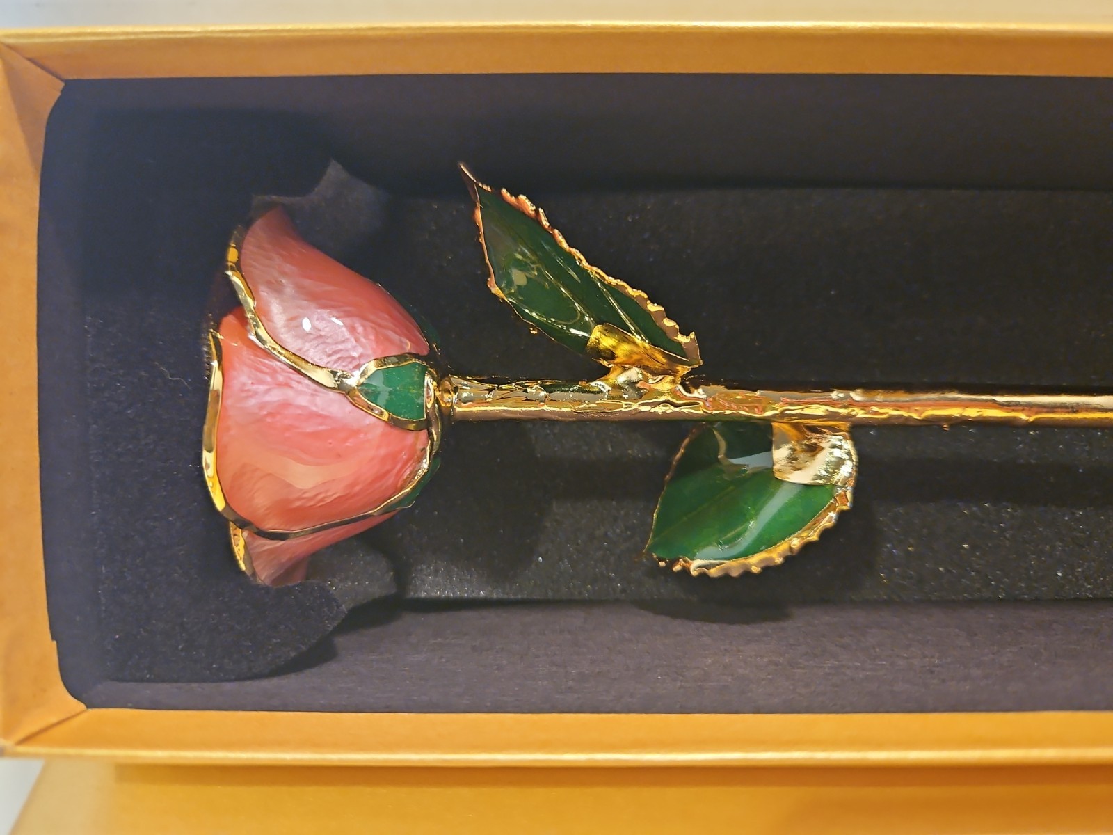 The Forever Rose Gold 24 Karat Dipped REAL Preserved Flower w Certificate 12″ In