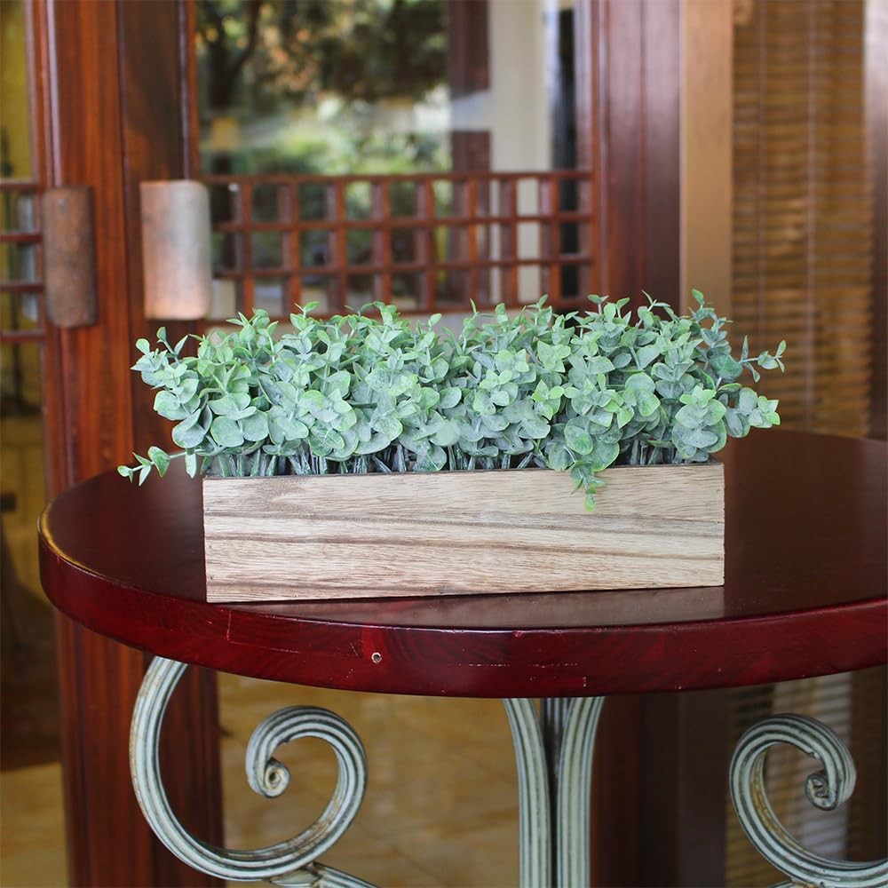 11 in Artificial Eucalyptus Potted Plants Fake Potted Plants Rectangular Wood…