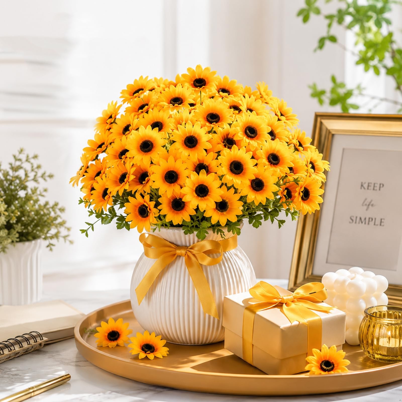 100PCS Mini Fake Sunflower, Sunflower Artificial Flower Heads, 1.8In