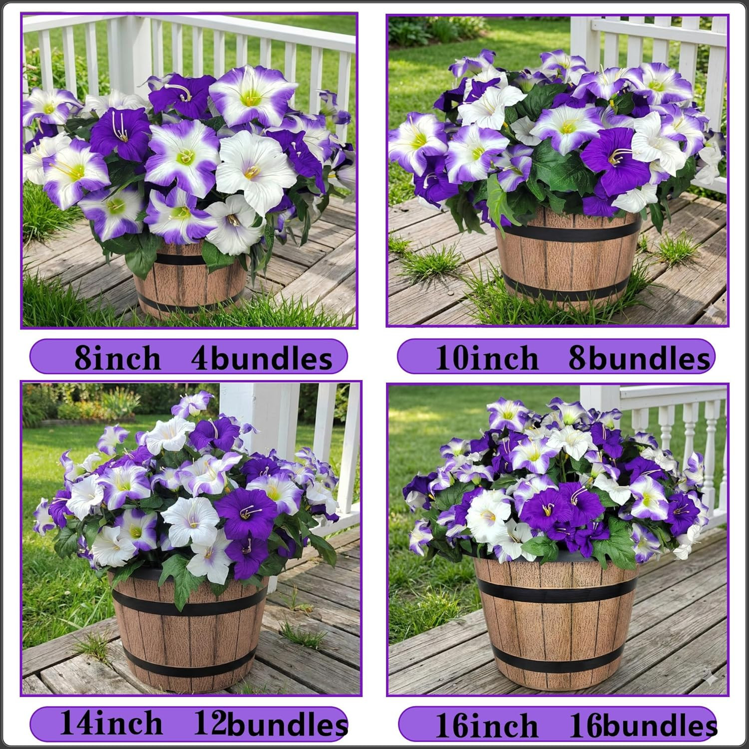 Artificial Petunias Flowers for Outdoors, 4 Bundles UV Resistant | Fake Faux Pet