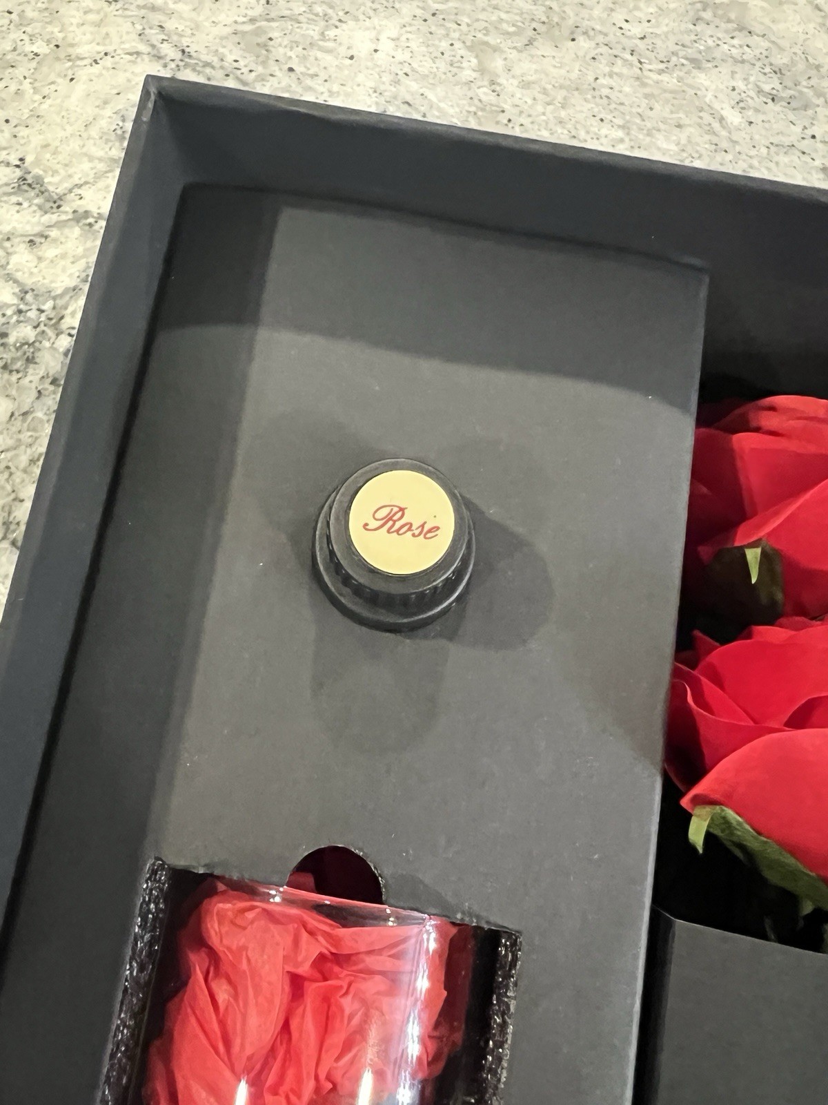 Paper Red Roses with Glass Vase and Rose Oil – 6 Long Stem Roses -Handmade Roses