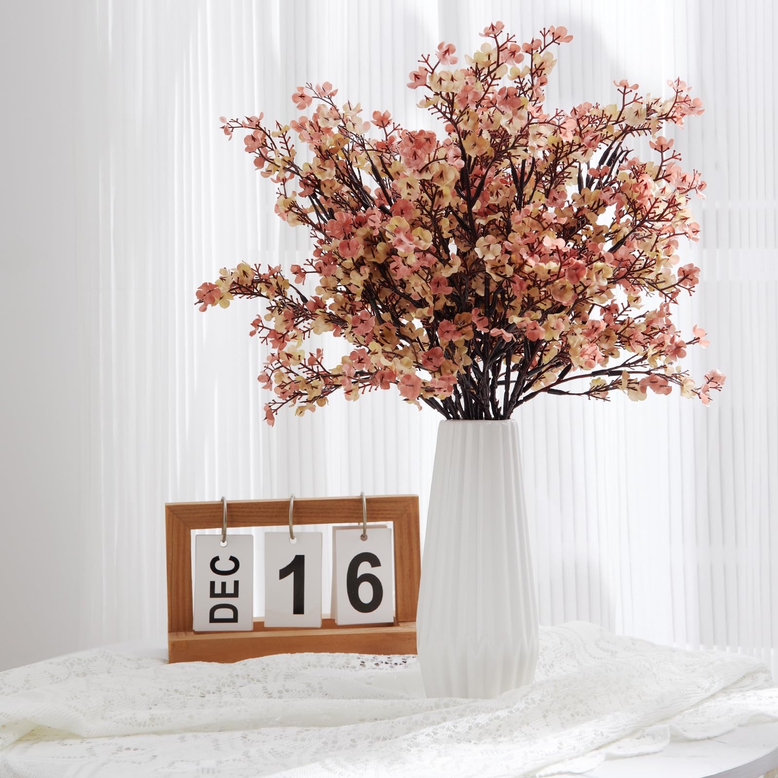 8 PCS Beige Brown Artificial Baby’s Breath Silk Gypsophila Real Touch Faux
