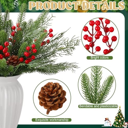 50 Pcs Artificial Pine Branches for Christmas Decorations,42 pcs Christmas