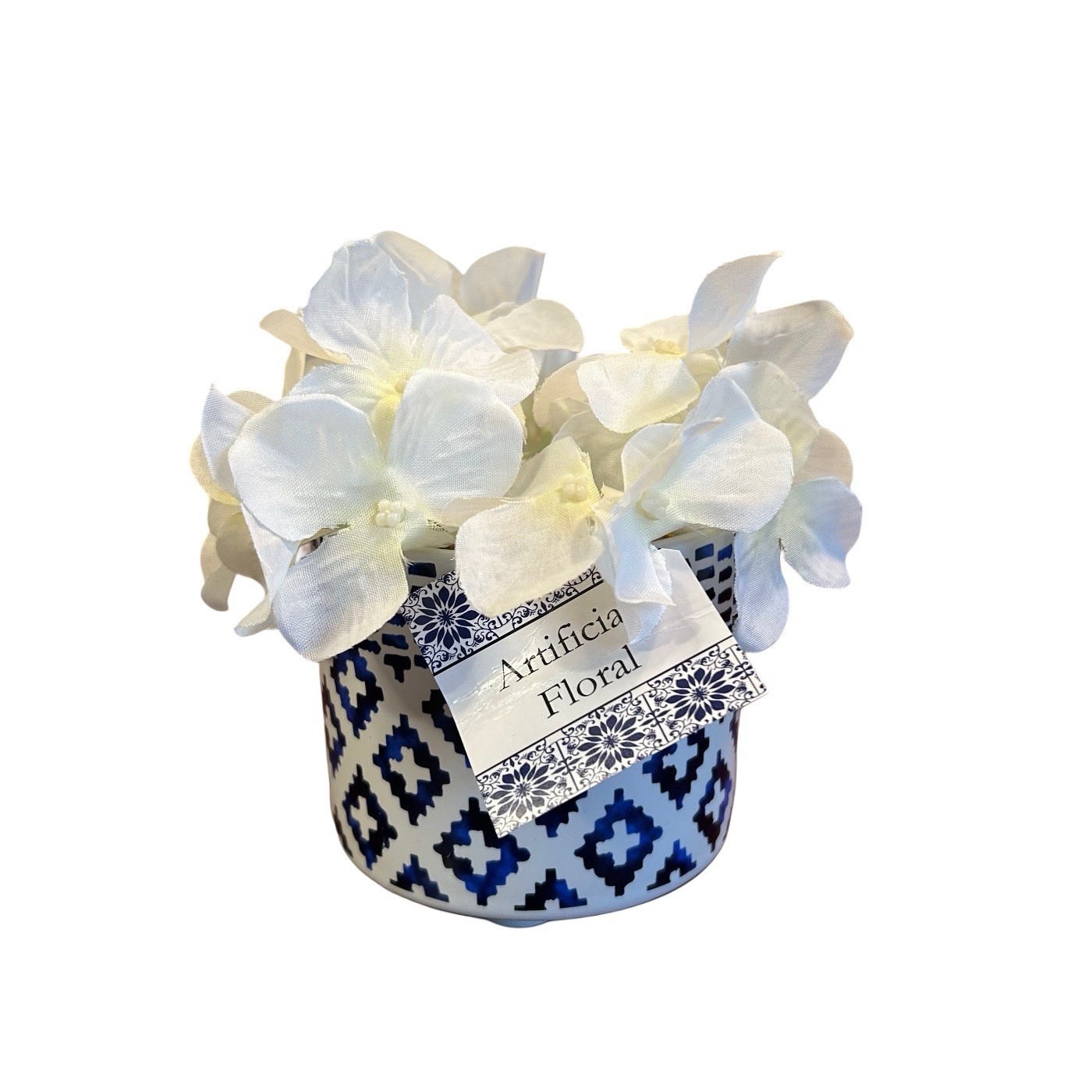 Floral Hydrangea Arrangement Bouquet Botanical Aztec Ceramic Pot 5”