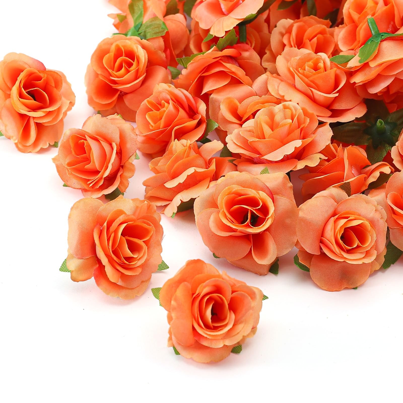 100 PCS Mini Orange Roses, 1.9, Small Silk Fake Flower Heads, DIY Crafts