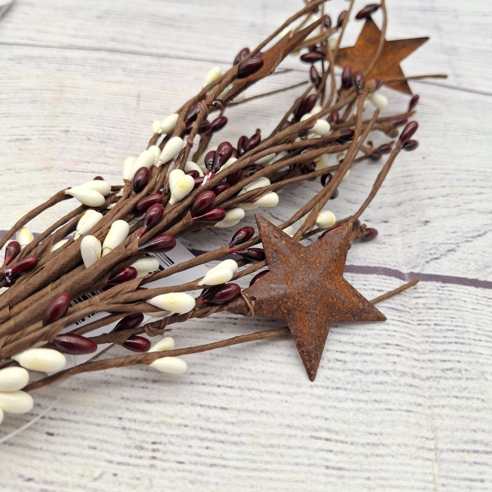 3 Burgundy N White 15 inch Pip Berry n Rusty Stars Picks Sprays, Country