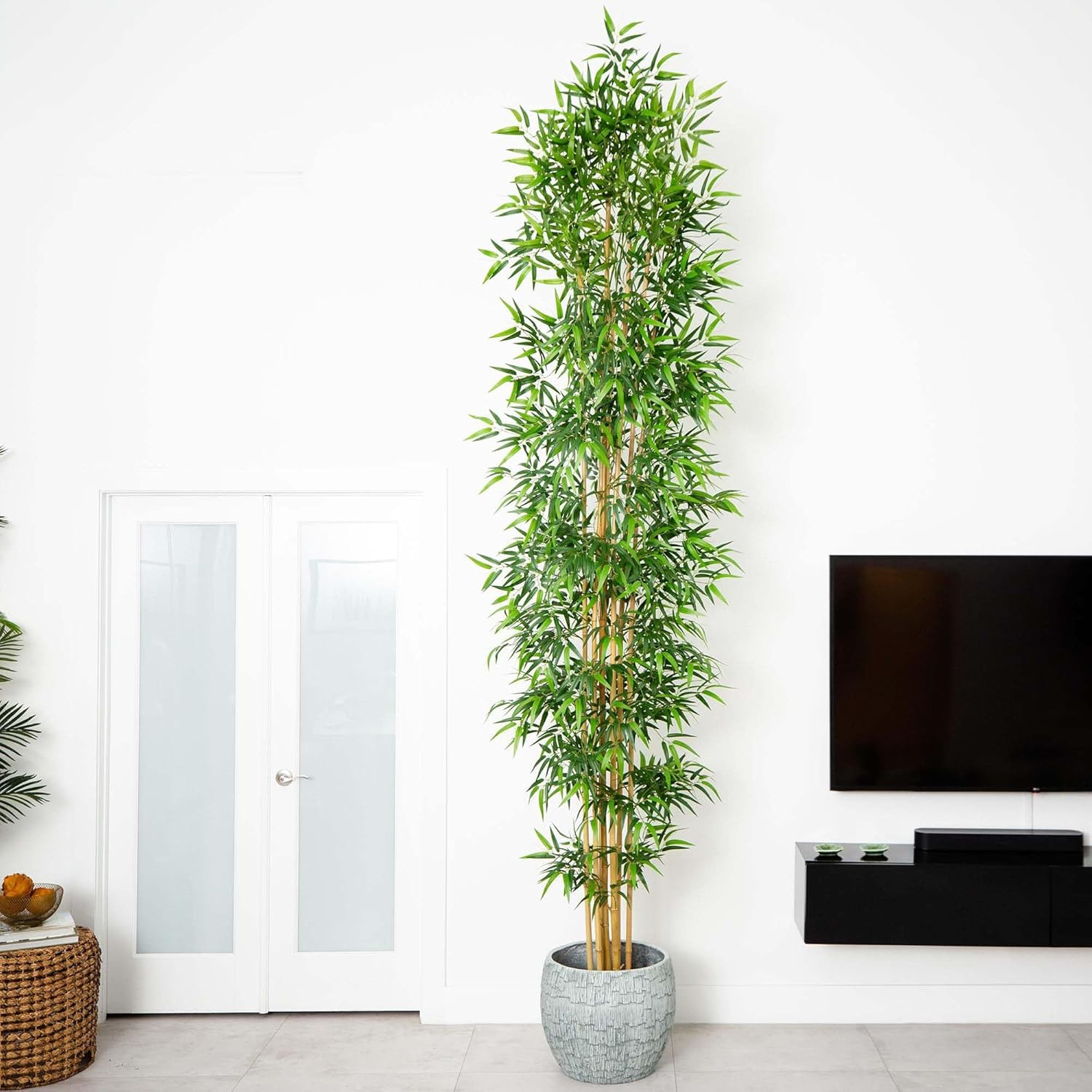 12Ft Artificial Bamboo Tree with Natural Bamboo Trunks for Home Decor