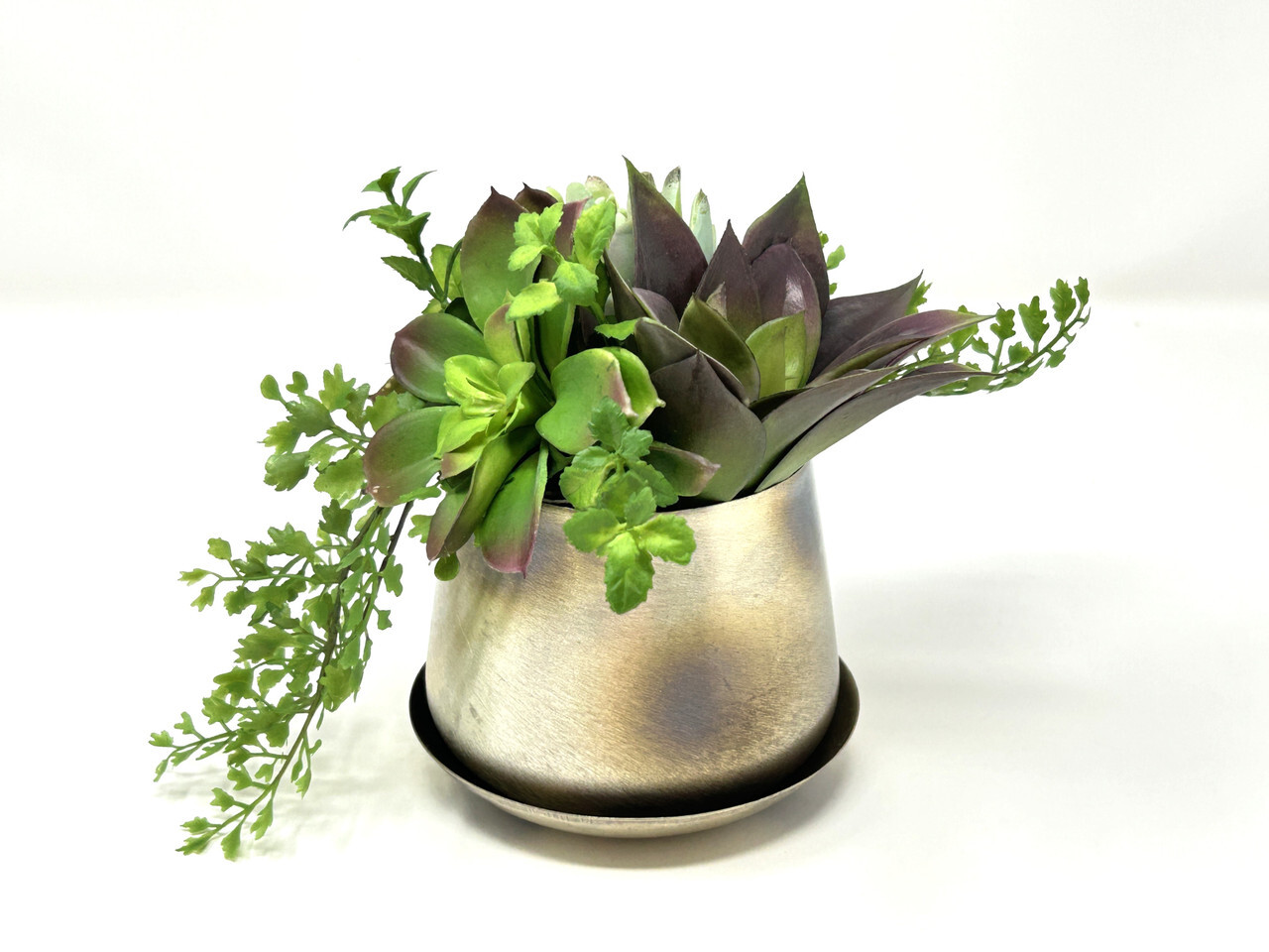6″ Unique Artificial Mauve Succulent Garden #7 mixed arrangement, 3″ Silver Plan