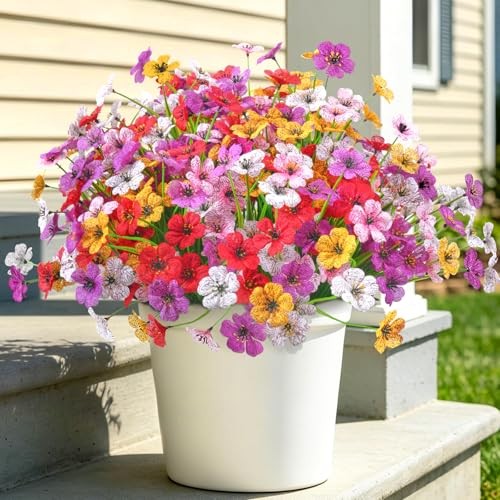 Artificial Fake Flowers 16 Pcs Multicolor（red, White, Pink, Purple, Yellow）