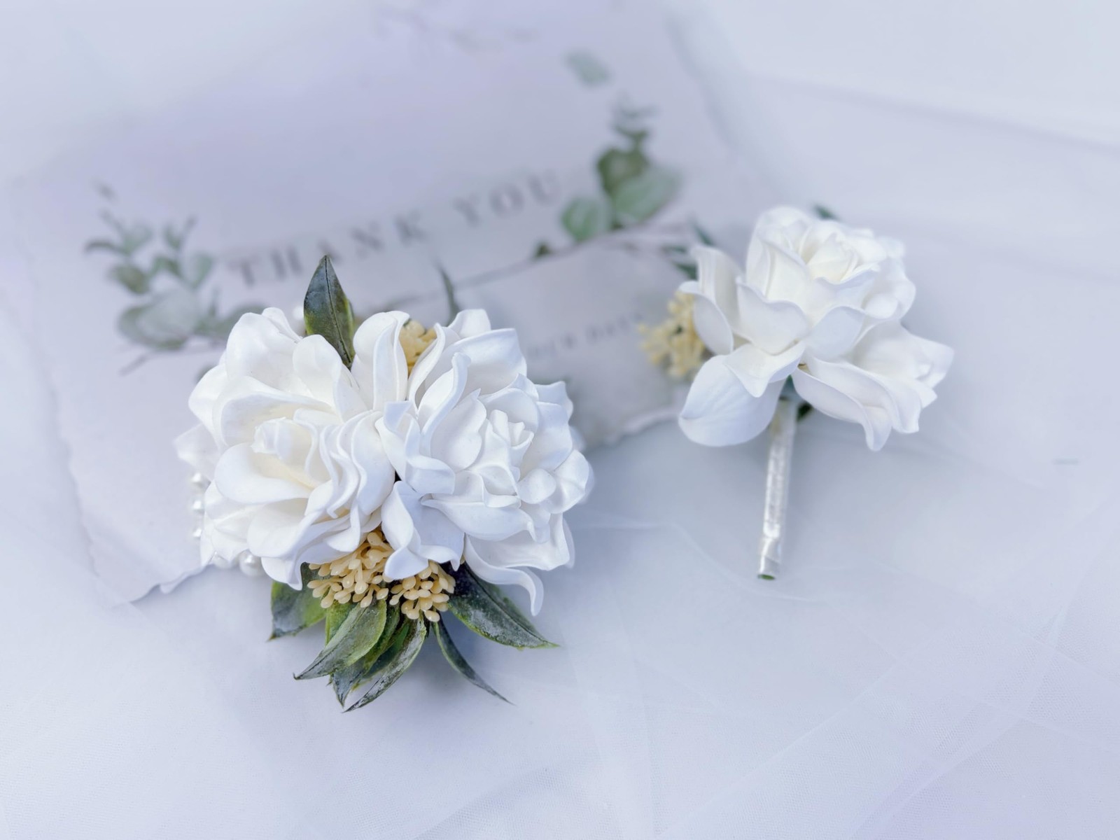 White Corsage And Boutonniere Set Wedding Flower Accessories Prom Suit Decor