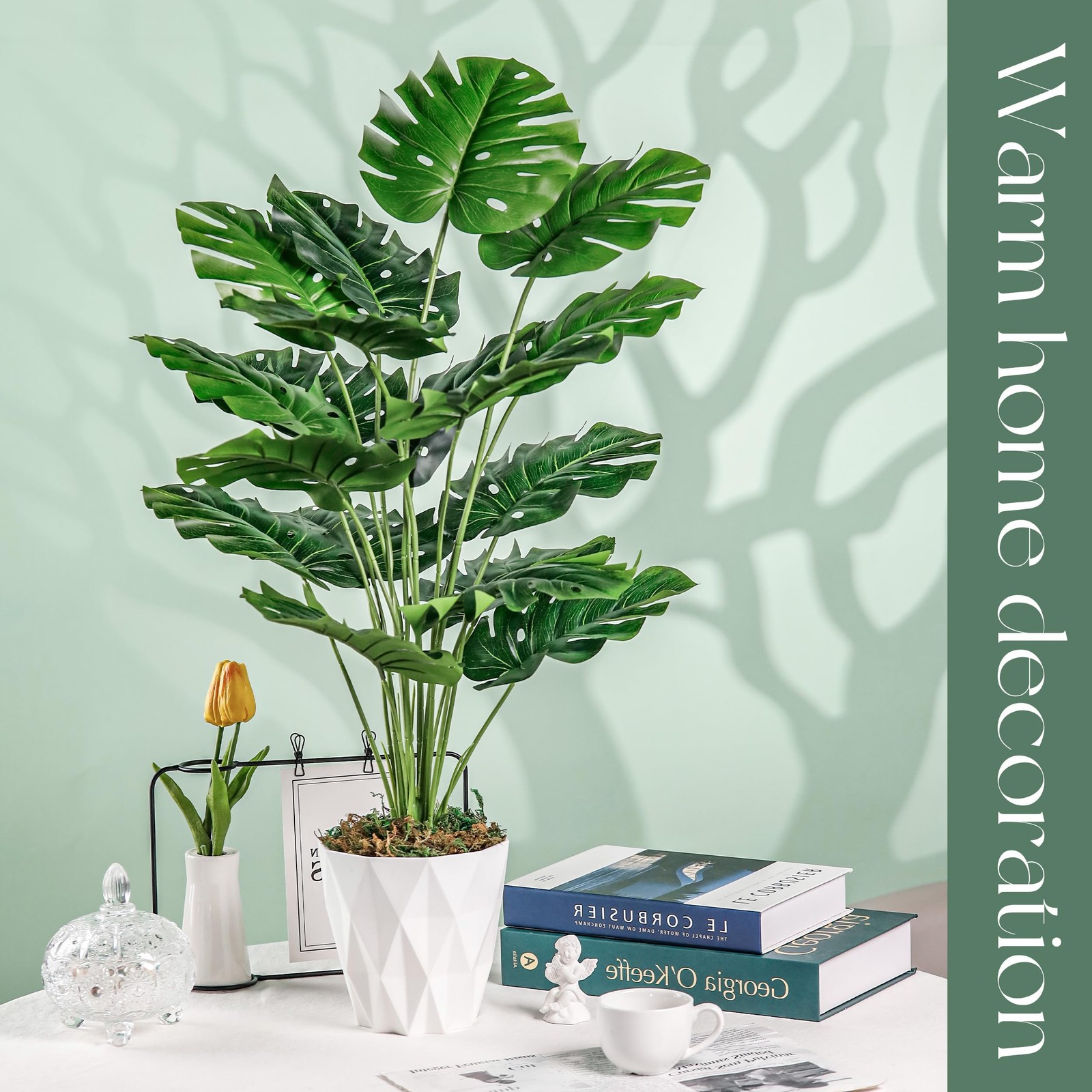 28″” Fake Plants Large Artificial Monstera Faux Plants Indoor with White Pot …