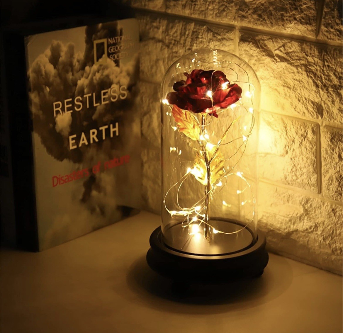 Glass Rose Flower, LED Light Up Rose, Gold Plated, Gift For Women, Mom, Wife