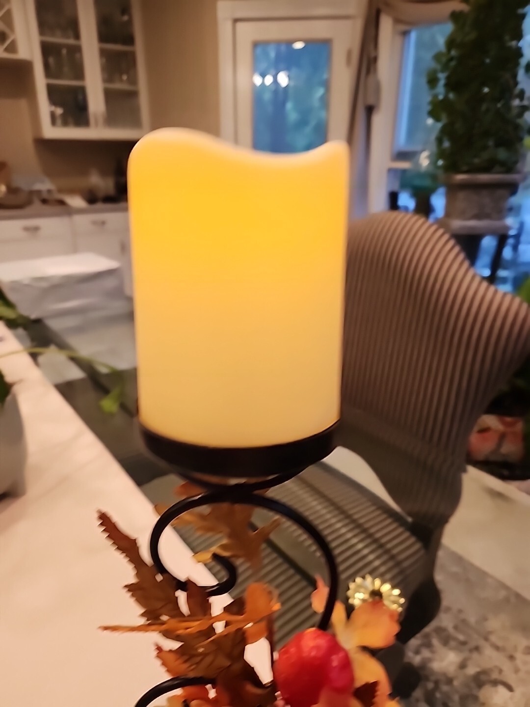 Fall Floral Decor w/Battery Candle ~ Black Wrought Iron ~ Berries Silk Flowers