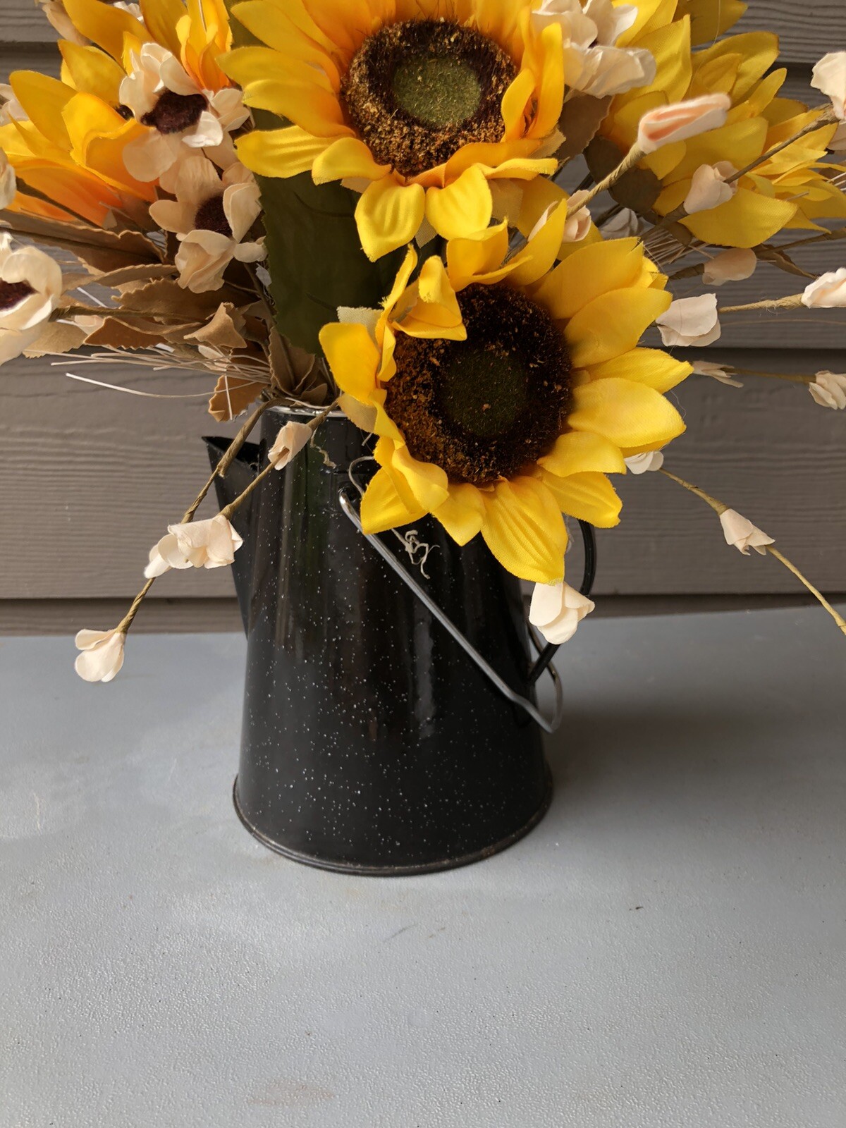New Handmade Fall Floral Arrangement With Sunflowers In A Coffee Pot