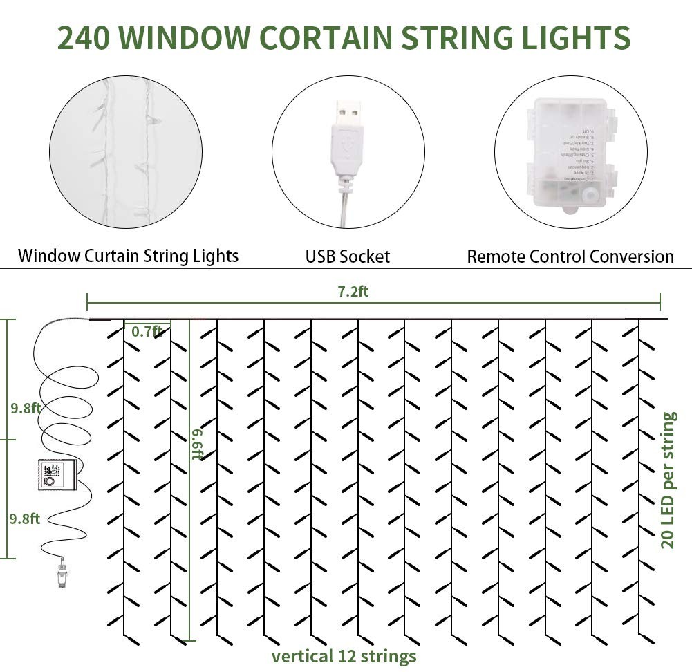 12 Pack Artificial Ivy Leaf Plants with 240 LED Window Curtain String Lights,…