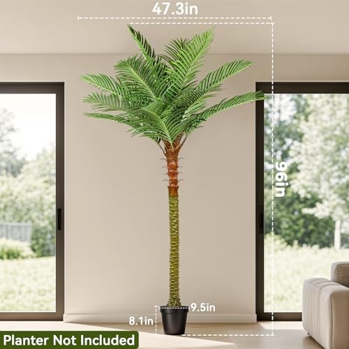 8ft Artificial Palm Tree – Tall Faux Tropical Plant with Adjustable Leaves for I
