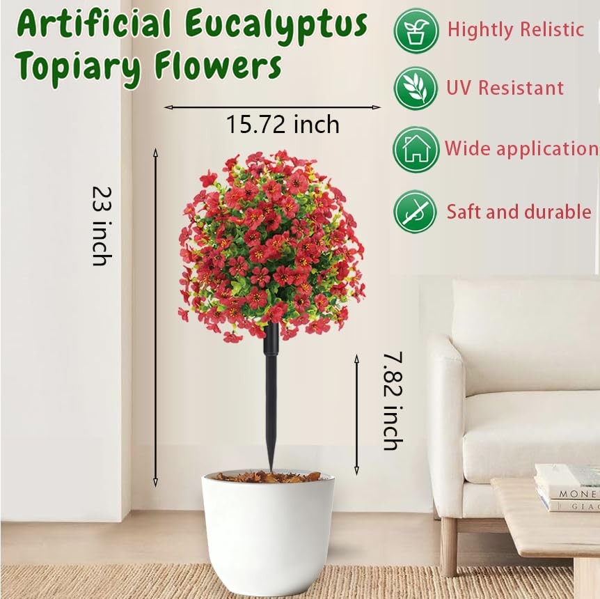 23″ Set of 2 Spring Artificial Boxwood Topiary Ball Tree with Spikes,UV Resis…