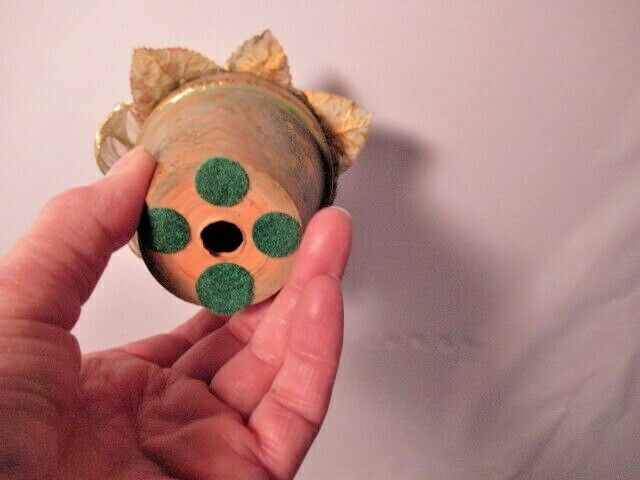 Vintage Paper Rose in Terracotta 3″ pot w/ Gild & Moss finish-Gold Bow- Romantic
