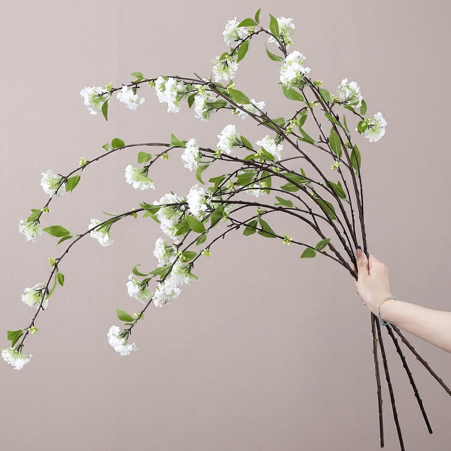 4 Pcs Faux Snowball Viburnum & Hydrangea Long Stem Flowers for Home Decor