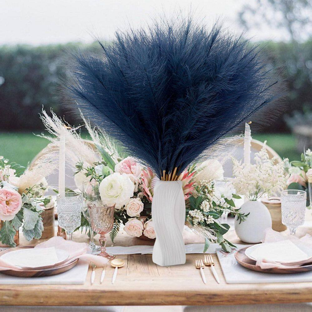 2.52 In. Navy Blue Artificial Plant Extra Full Faux Pampas Grass 30 Pack Fluffy