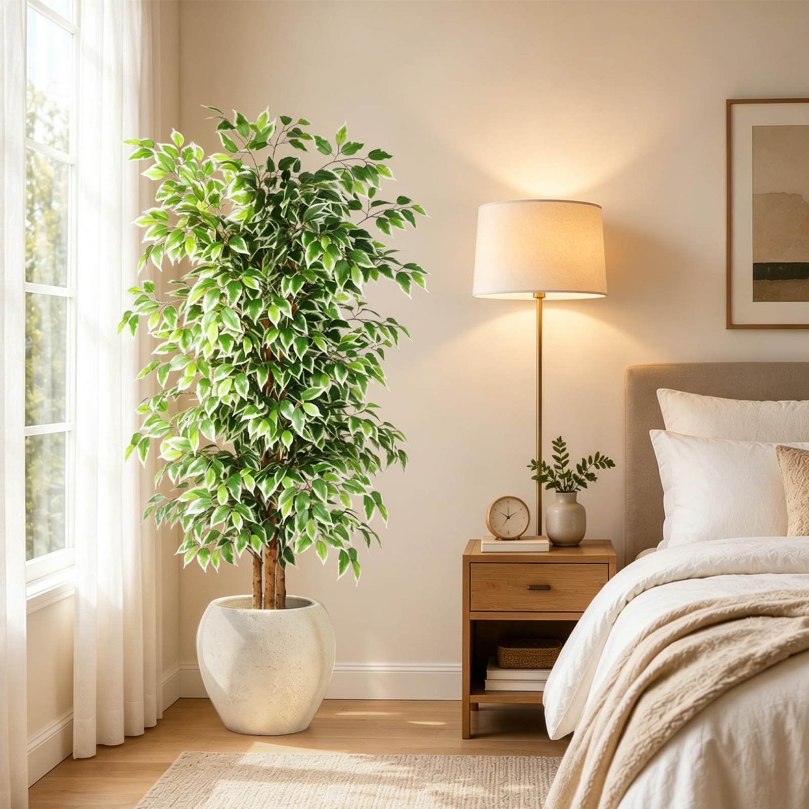 6ft Ficus Artificial Tree, Tall Faux Trees Indoor with Natural Trunk and Fake…