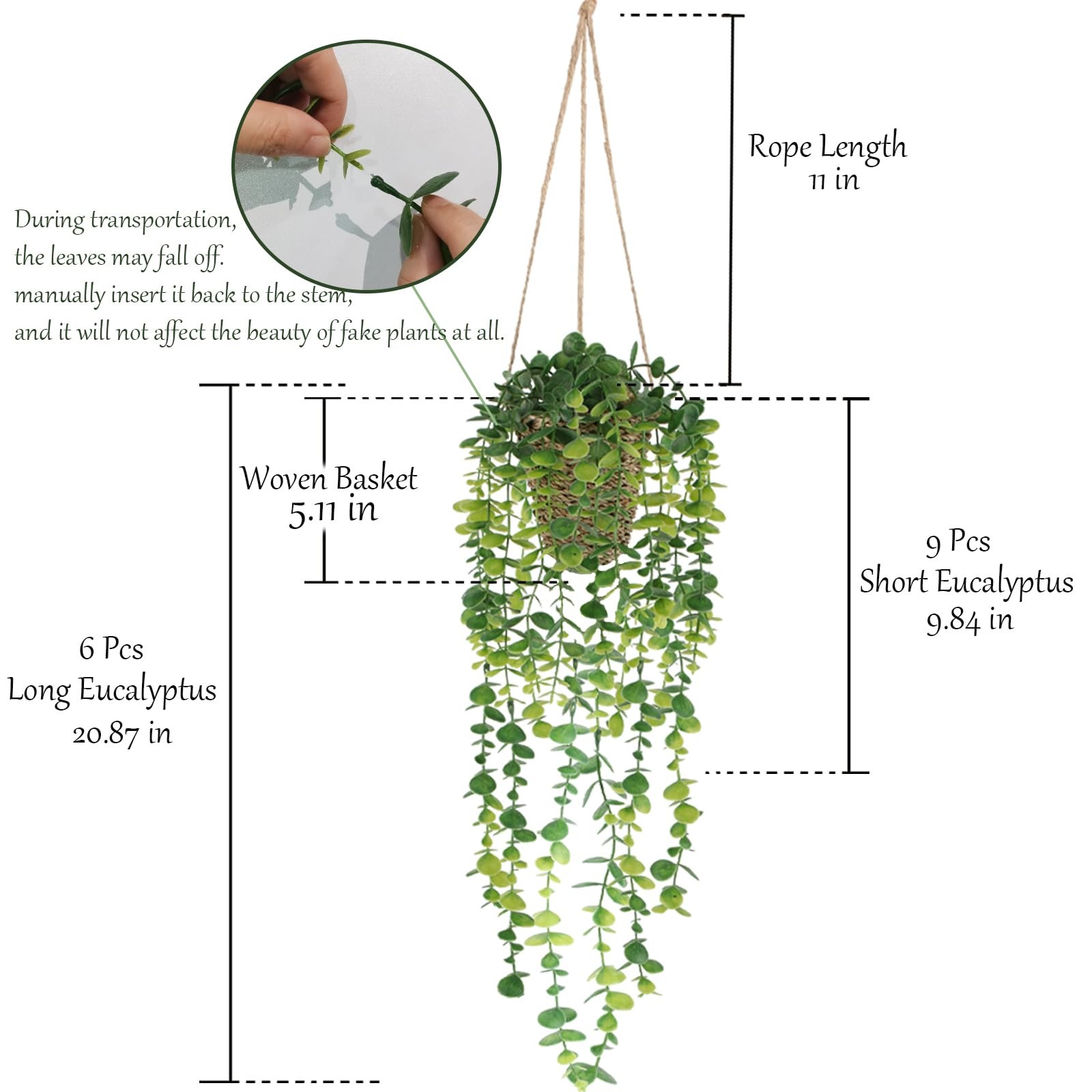 Fake Hanging Plant with Woven Basket, 2 Pack Artificial Hanging Plants, Faux …