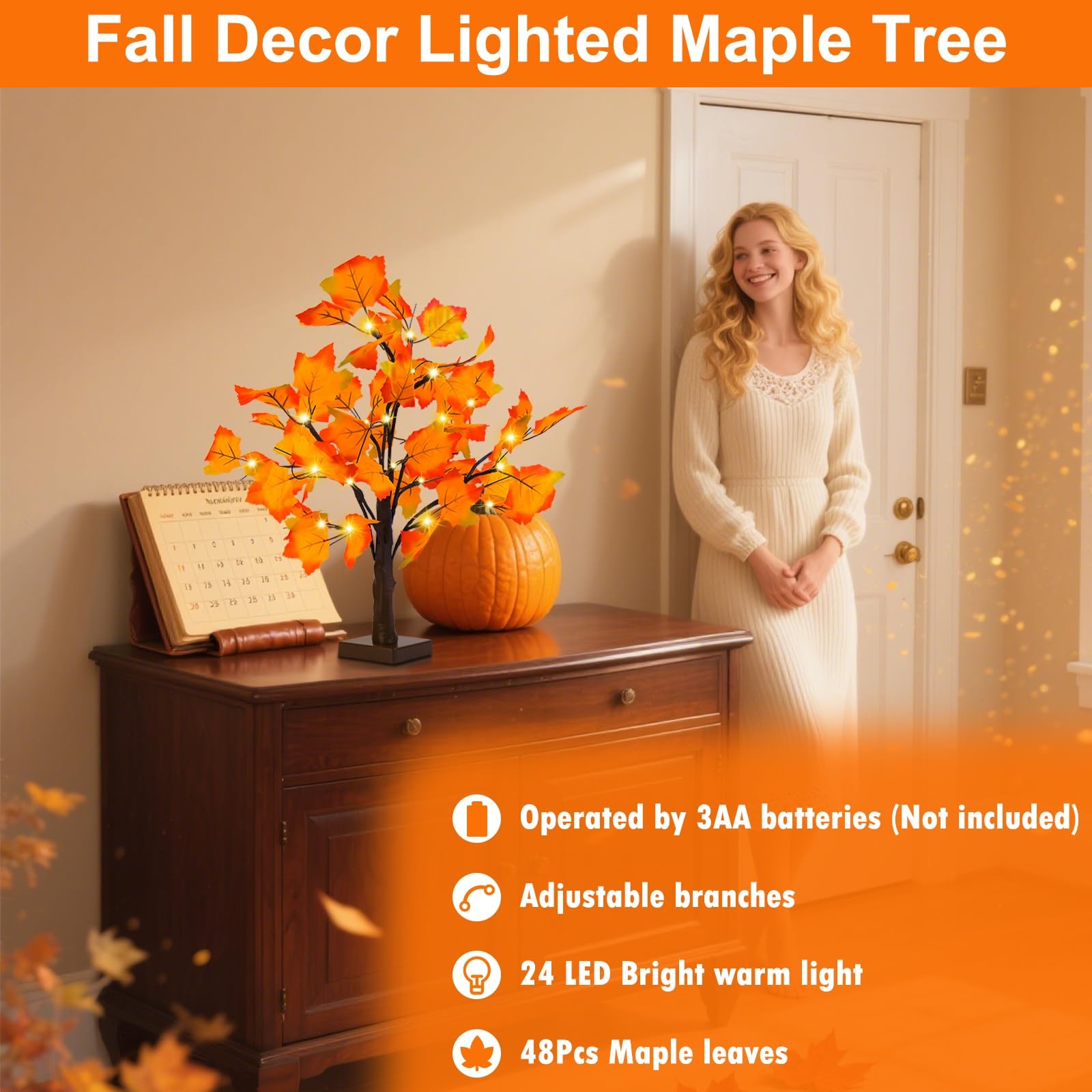 Fall Decor 2 Pack Fall Trees Artificial Lighted Maple Tree Thanksgiving Deco…
