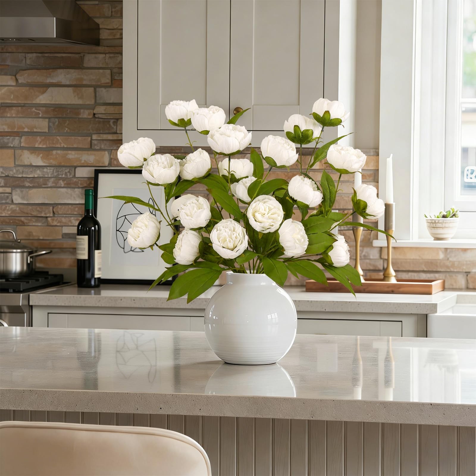 3 PCS 27 Inch White Faux Peonies Artificial Flowers Vase Filler DIY Bouquet