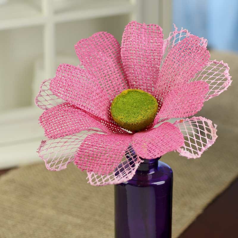 Large and Vivid Pink Natural Burlap Daisy