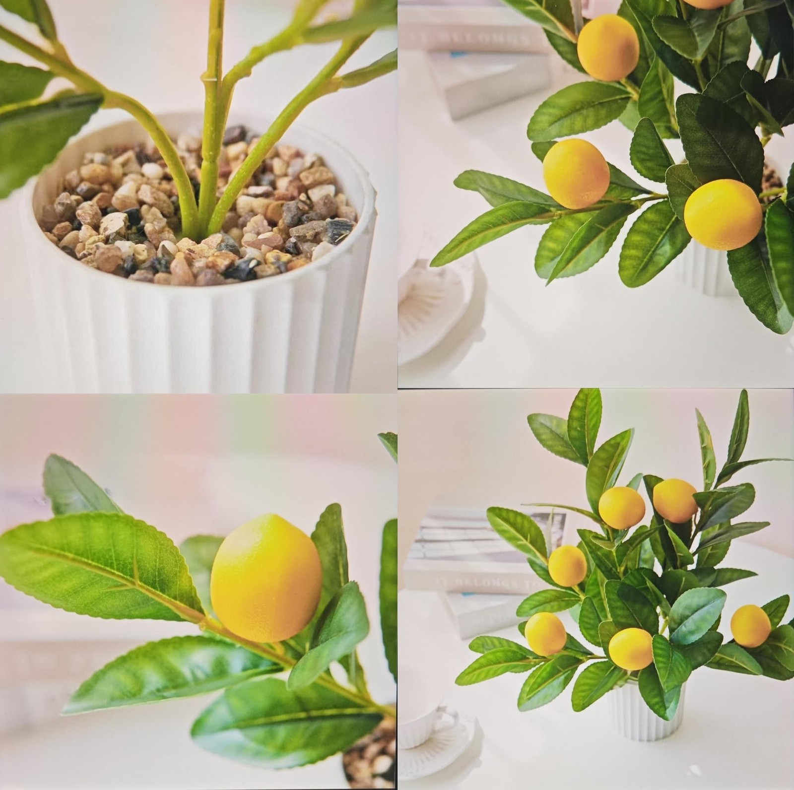 Artificial Lemon Tree in Pot, 15.7″ Real Touch Faux Plant for Home Office Des…