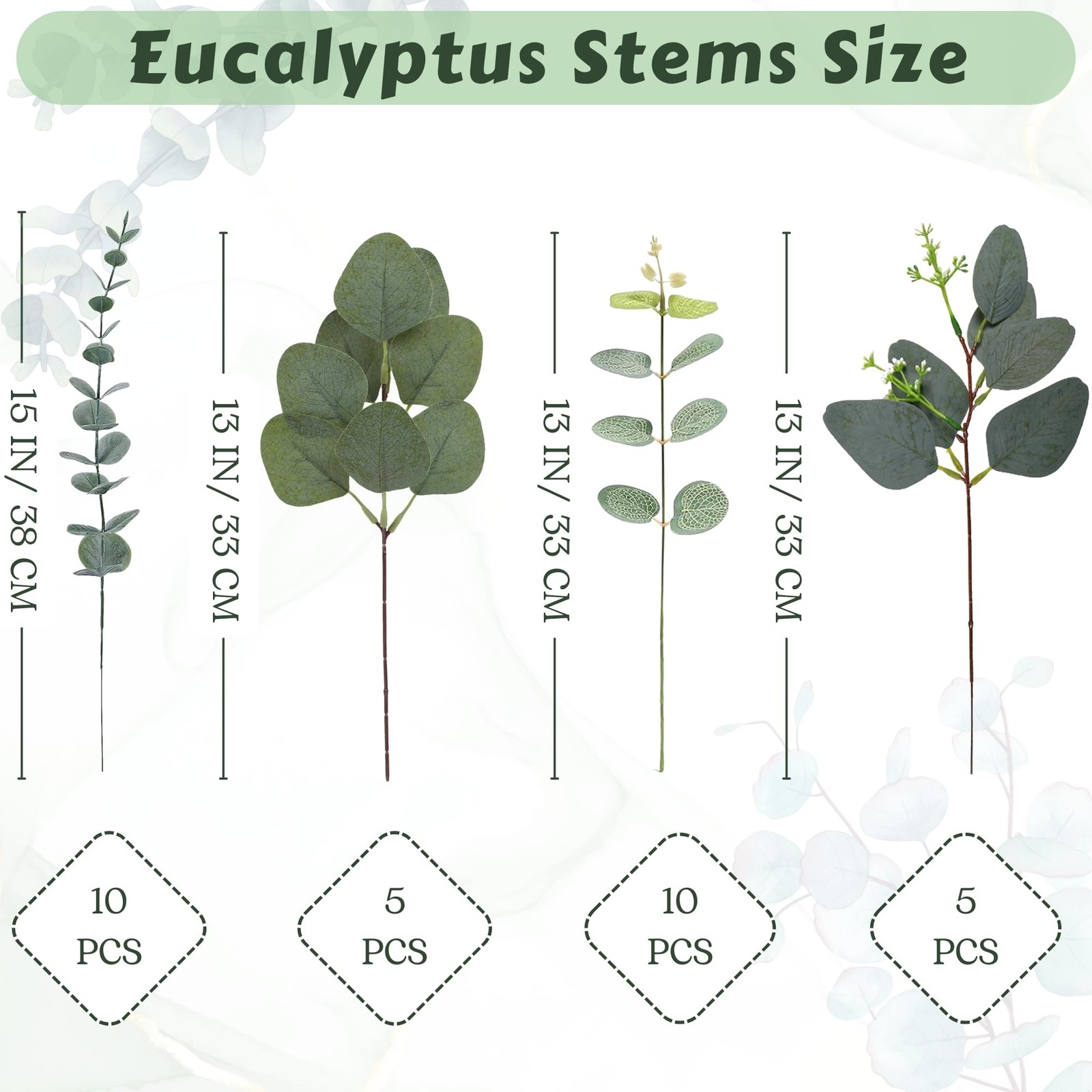 Eucalyptus Leaves Stems 30 PCS, 4 Kinds Mixed Artificial Greenery Stems for W…