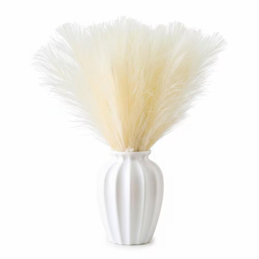 0.98 in Ivory Artificial Plant Pampas Grass 50 Pcs Fluffy Allergy Free Silk for