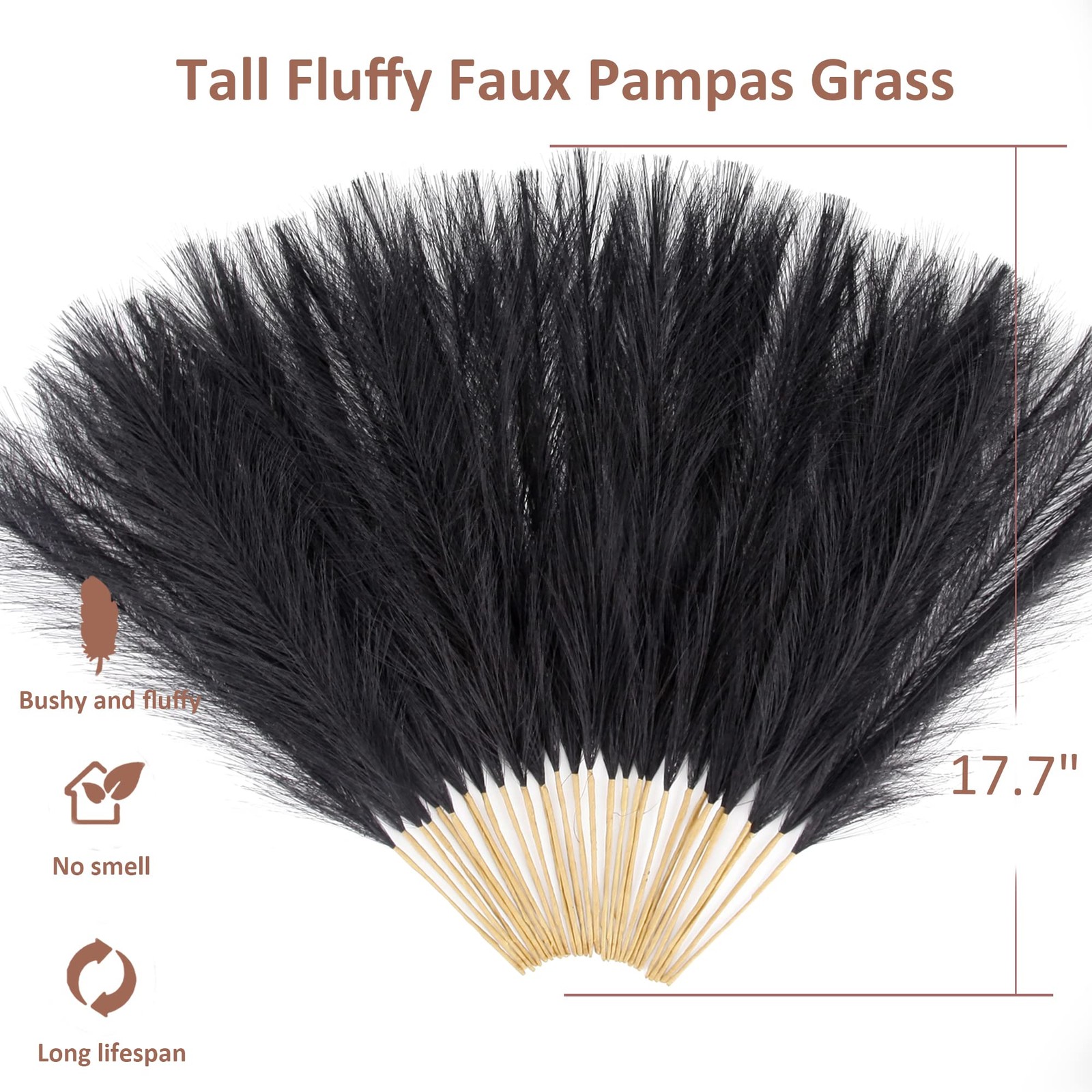 Black Pampas Grass Small, 30 Pcs 17″ Faux Pampas Grass Short Decor, Pompas Gr…