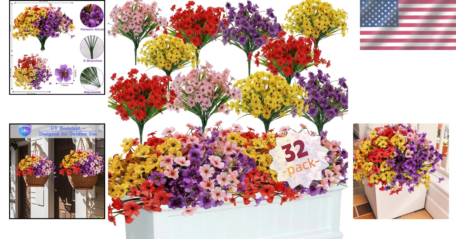 32 Bundles UV Resistant Artificial Mums – Vibrant Flowers for Outdoor Decor