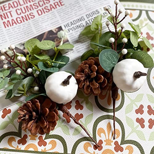 6PCS Greenery Stems Artificial Eucalyptus Leaves Fall Picks with White 6pcs