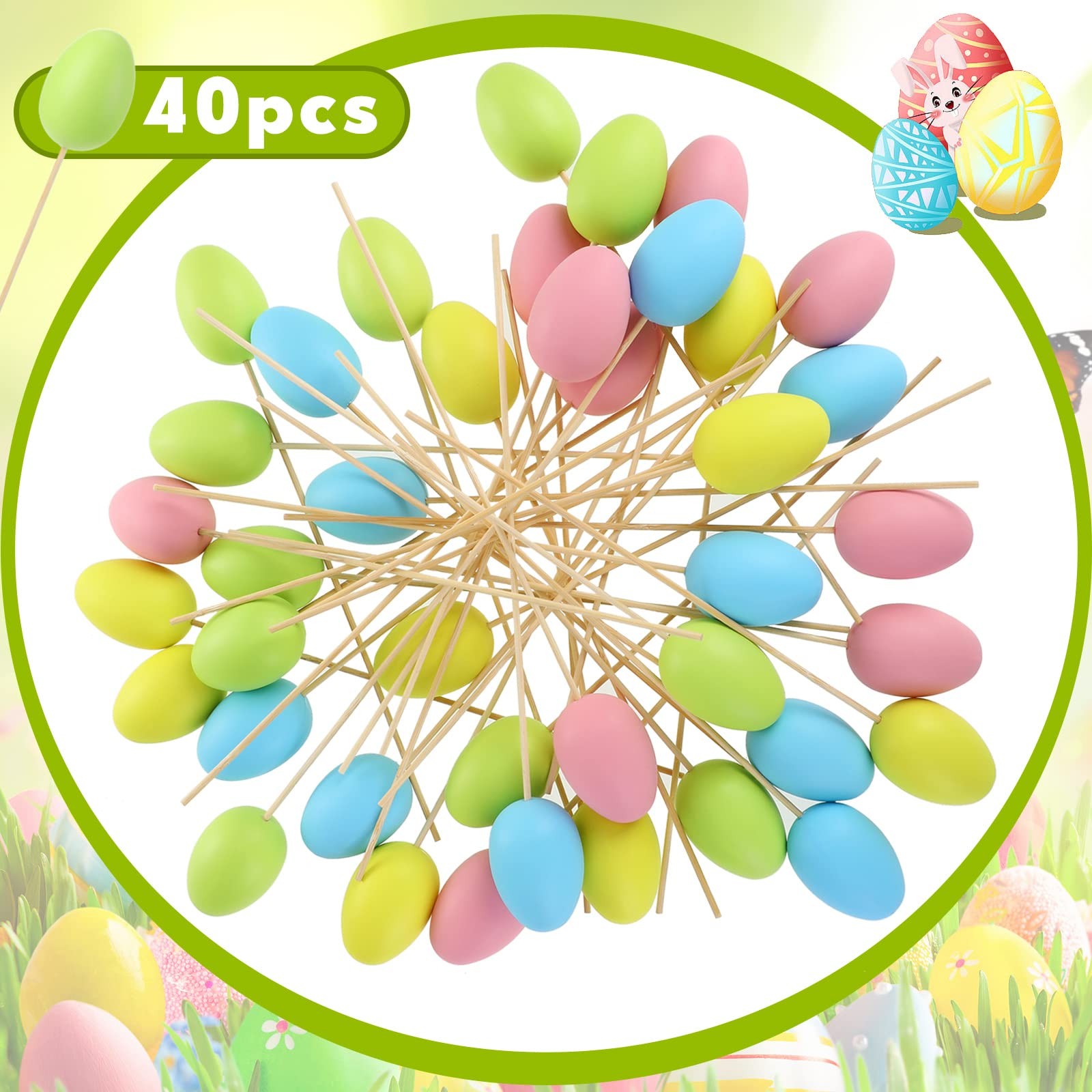 40 PCS Easter Egg Picks Pastel Foam Floral Sticks Decorations Home Center