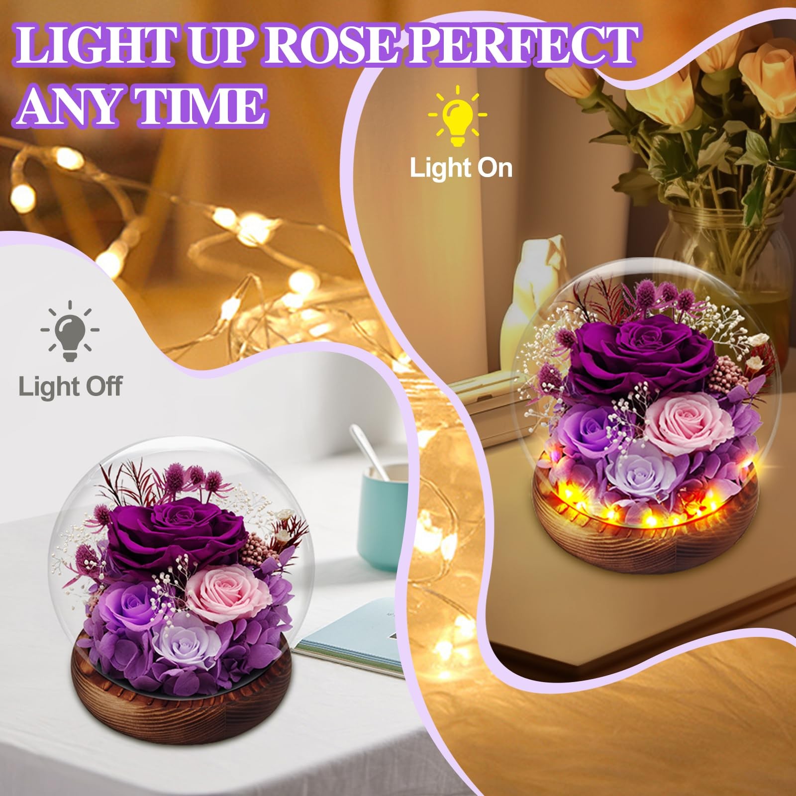 Eascor Preserved Rose Forever Flowers in Glass Dome Gifts for Women,
