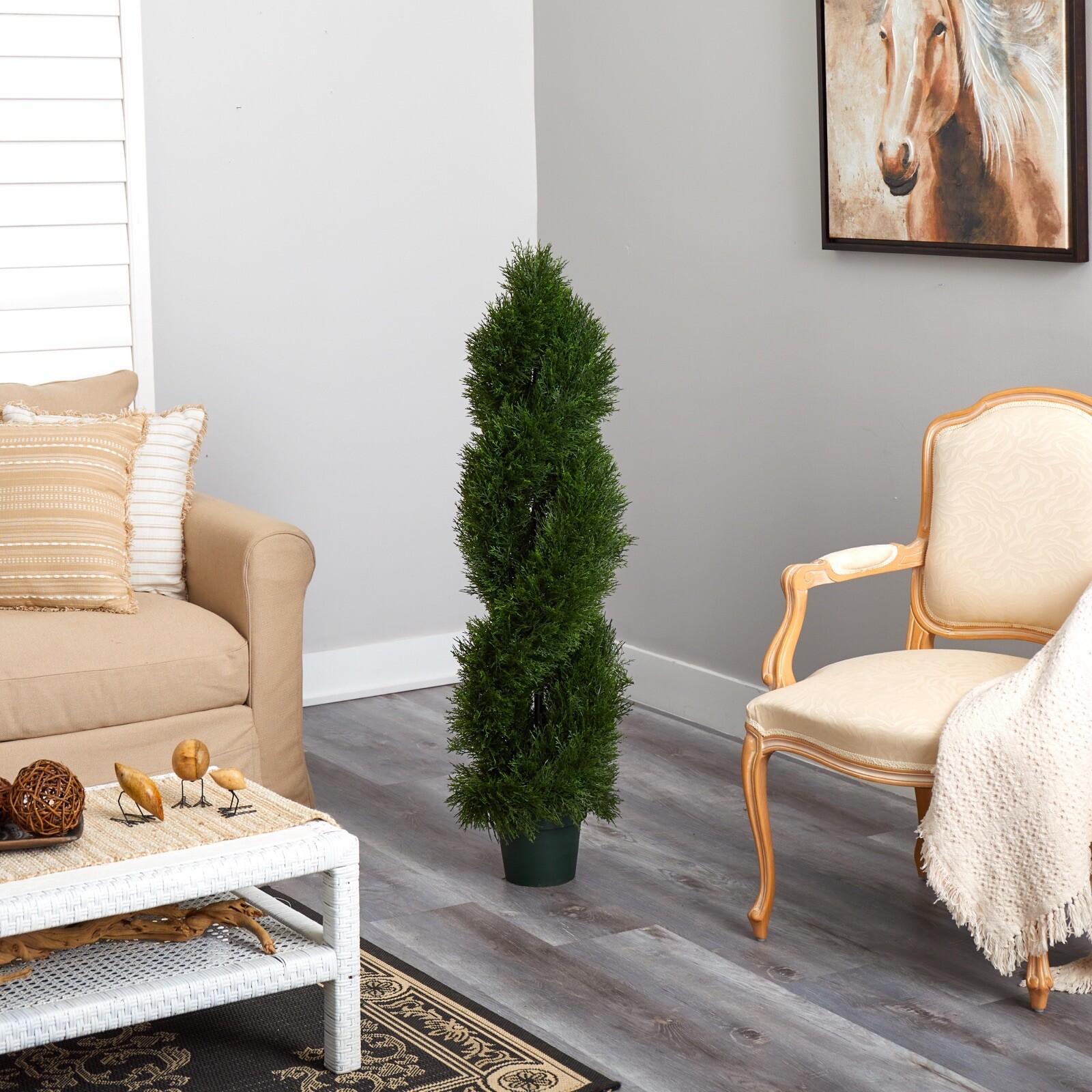 4’ Double Pond Cypress Spiral Topiary Tree UV (Indoor/Outdoor). Retail $243