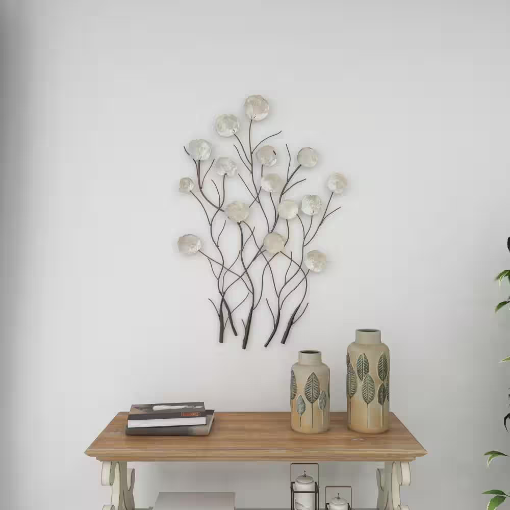 24 In. X 36 In. Capiz Shell White Floral Wall Decor with Capiz Accents