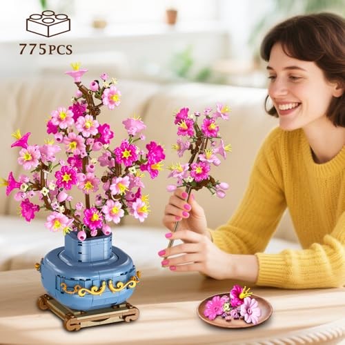 Flowers Cherry-Blossom Bonsai Building Set – 2 in 1 Artificial Bonsai Tree