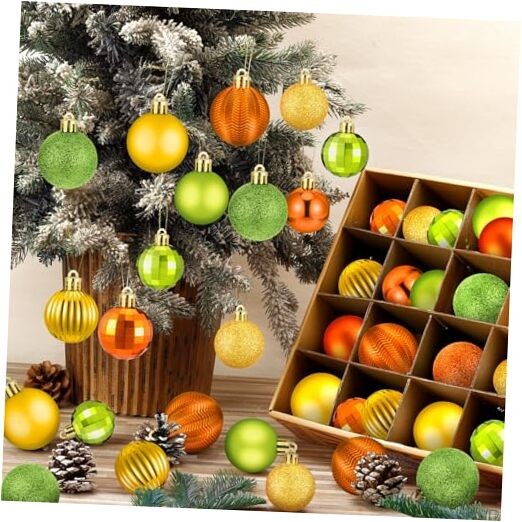 64 Pcs Fall Ball Ornaments Matt Glitter Lime Green Gold Orange Foison Style