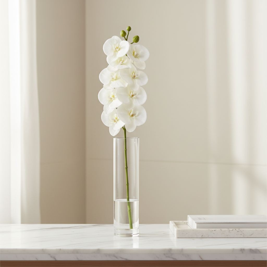White Orchid Stem Artificial Floral Pick 26 Inch Ivory White Faux Orchid Spray f