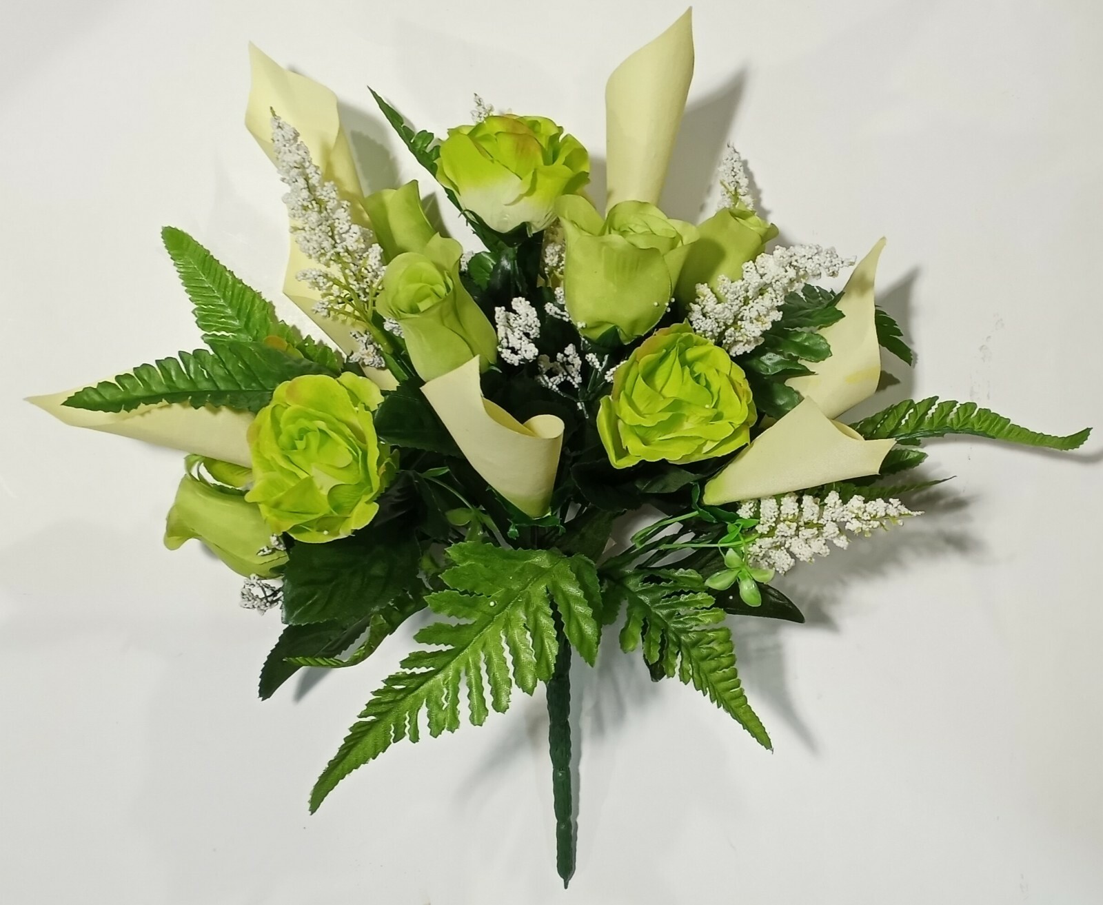 Seafoam Green Rose & Calla Lily Silk Flower 17″ Bush Home Craft In/Outdoor Decor
