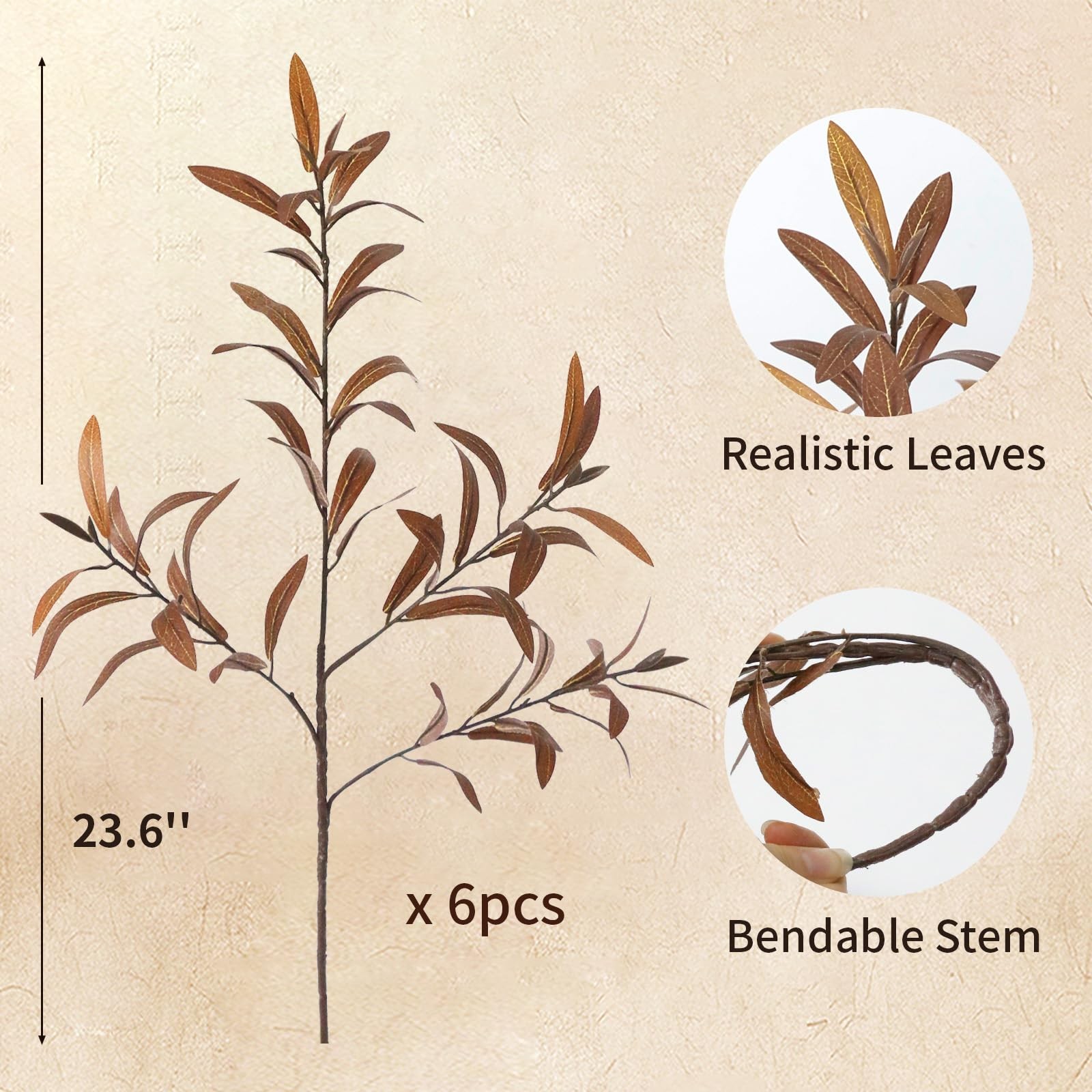 6Pcs Faux Olive Branches for Vases,23.6” Tall Faux Fall Stems for Vases,Brow…