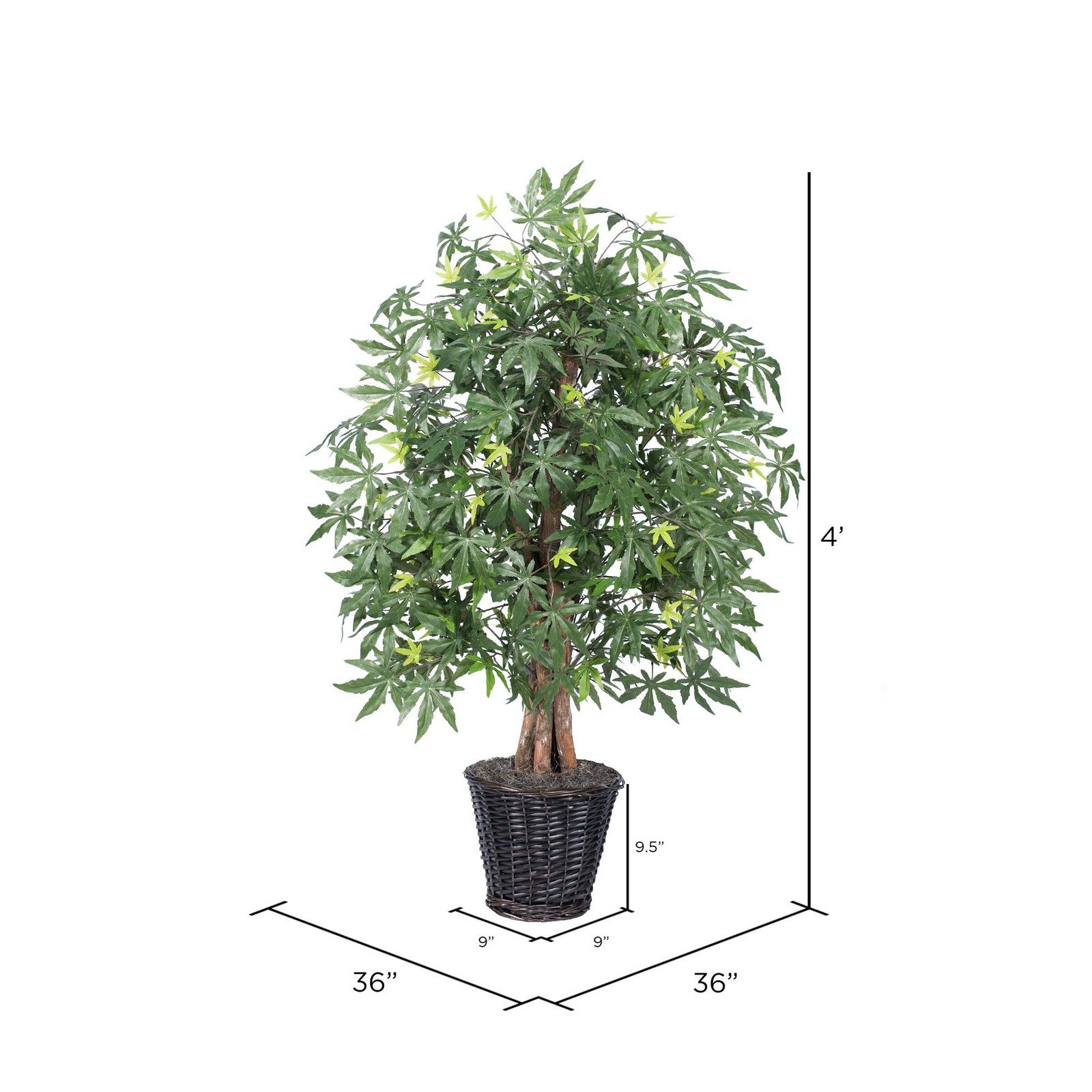 Vickerman 4′ Artificial Japanese Maple Extra Full Bush with Basket in Green