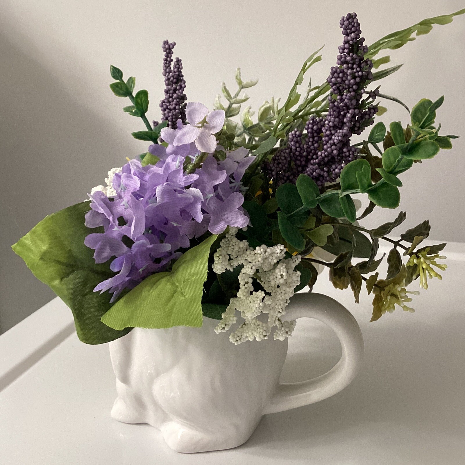 Cottage Ceramic Bunny Floral Decor “French Countryside” Sunflowers & Lavender